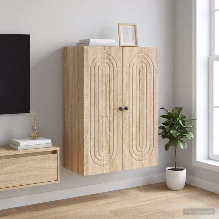 Mobiletto a muro moderno vidaXL in rovere color marrone con ante a battente e ripiani interni, L: 66 cm, P: 34,5 cm, H: 90 cm