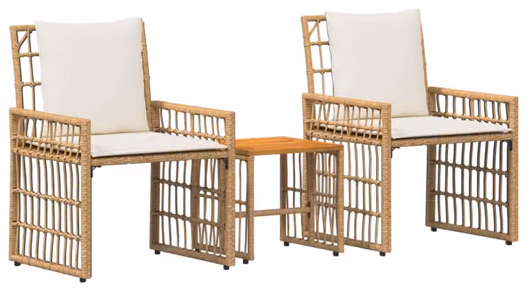 Set di Mobili da Esterno 3 pcs Naturale e Bianco Crema