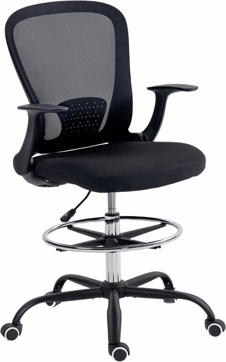 Sedia da ufficio Sedia da scrivania regolabile in altezza con anello per i piedi regolabile, supporto lombare, 62 x 59 x 119 cm, nero