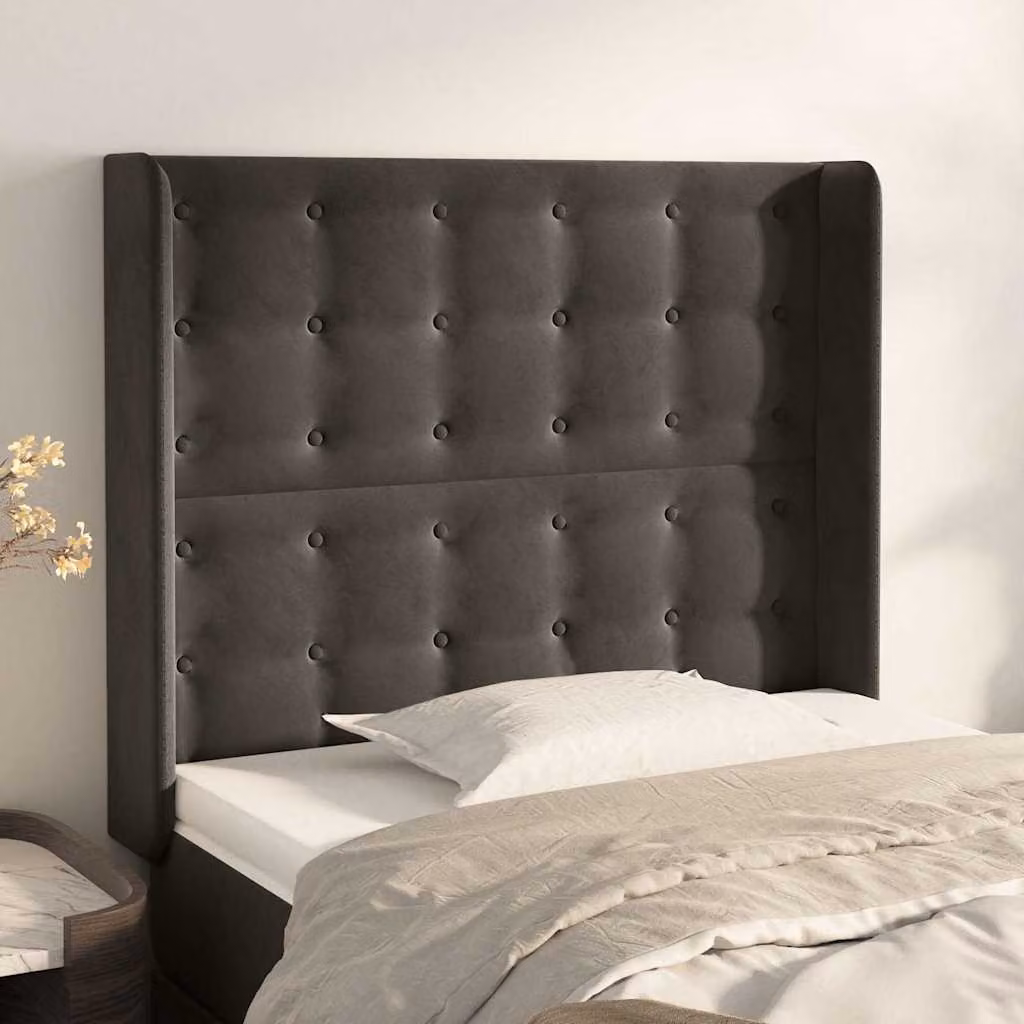 Testiera per letto vidaXL in velluto grigio scuro con struttura imbottita L: 83 cm, P: 16 cm, H: 118-128 cm