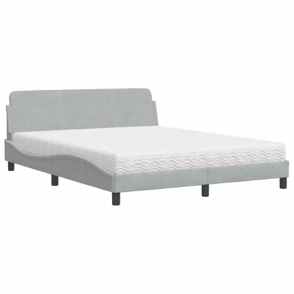 Letto con Materasso Dover Grigio Chiaro 160x200 cm in Velluto