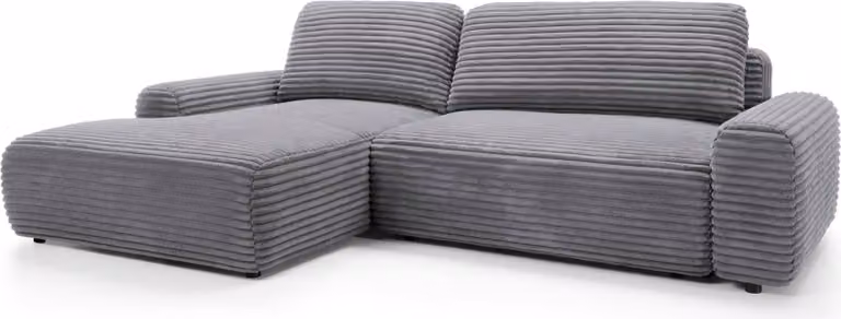 FURNLUX Divano angolare in velluto a coste grigio e nero 264 cm / Colore principale: Grigio / Dimensioni: 264 x 85 x 162 cm