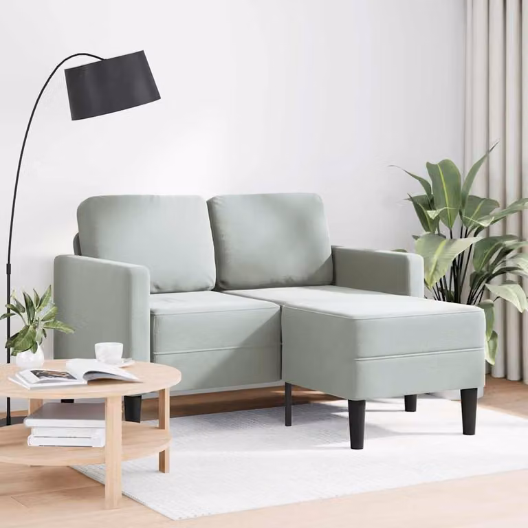 vidaXL Divano 2 Posti con Chaise a L Grigio Chiaro 125 cm in Velluto