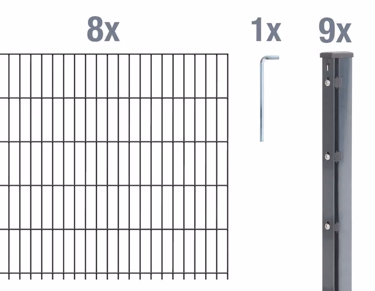 Recinzione a pannelli doppi, modello Alberts 673086, set completo da 18 elementi, colore antracite, altezza 123 cm, lunghezza 20 metri
