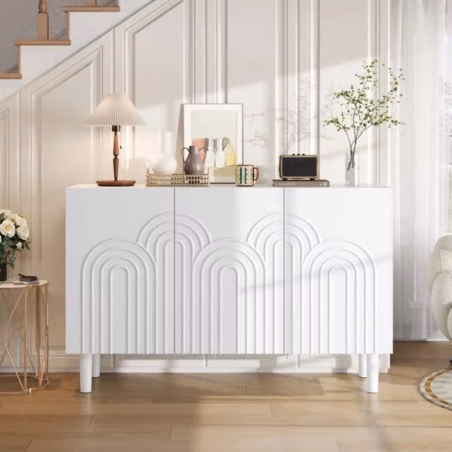 Madia con 3 ante e 5 vani con divisori regolabili per soggiorno ingresso ufficio in MDF bianco 120×38.5×79 cm