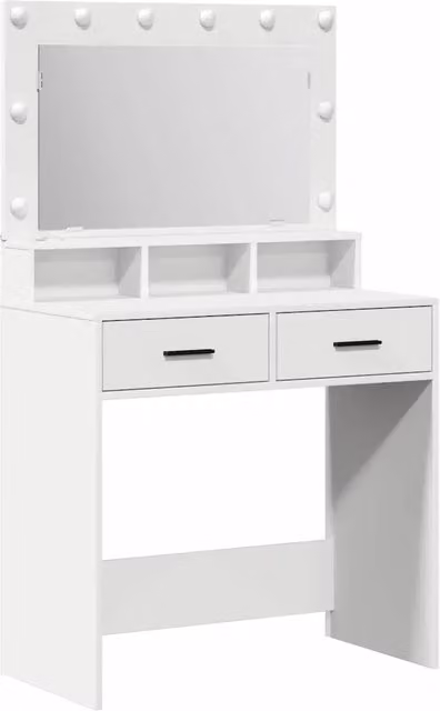 Toeletta Hollywood con LED Bianco Moderno L: 79 cm, P: 41 cm, H: 135 cm in MDF Laminato Opaco