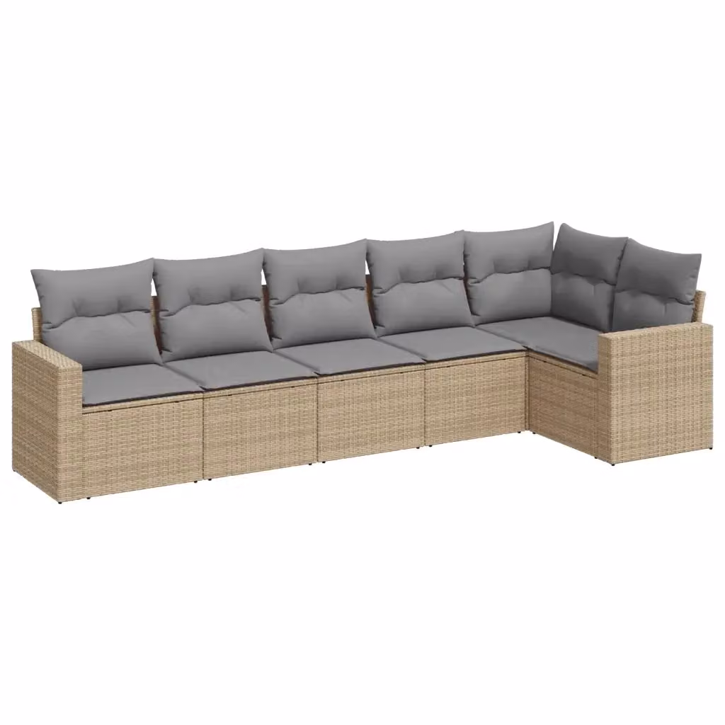 vidaXL Set Divano da Giardino a L composto da 6 pezzi con Cuscini Beige e Struttura in Metallo e Polyrattan – 2