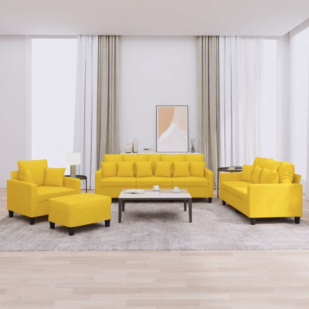 Set di divani vidaXL 4 pezzi in tessuto giallo con pouf e cuscini per soggiorno in stile moderno