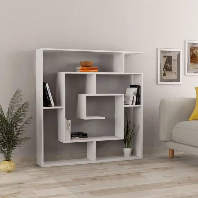 Libreria Labirent bianca con 9 ripiani in stile moderno L: 125 cm, P: 22 cm, H: 129 cm