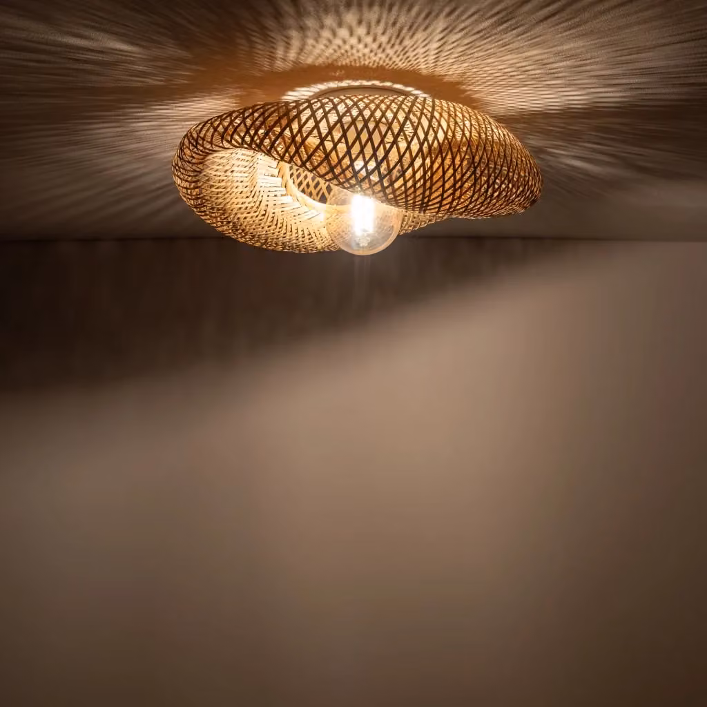 Plafoniera scandinava in bambù HAVANA S 11170 Nowodvorski Lighting, colore bianco e legno, attacco E27, 25W – 2