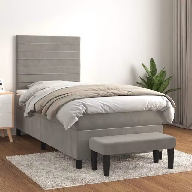 Letto Ibrido con Giroletto a Molle e Materasso vidaXL in Velluto Grigio e Bianco L/P/H: 203 x 80 x 128 cm – 1