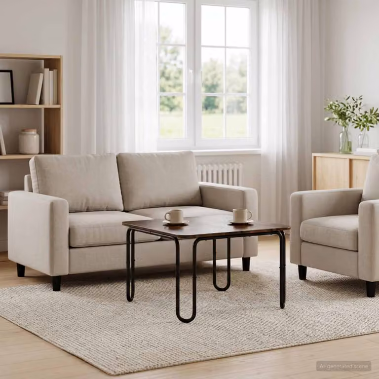 Tavolino da salotto moderno vidaXL in rovere fumo e metallo, L/P/H: 79,5 x 79,5 x 45 cm
