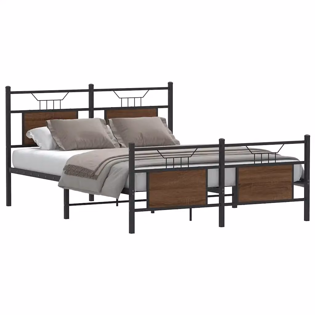 Letto matrimoniale con struttura in metallo e legno color rovere marrone L/P/H: 140 x 190 x 91.5 cm – 2