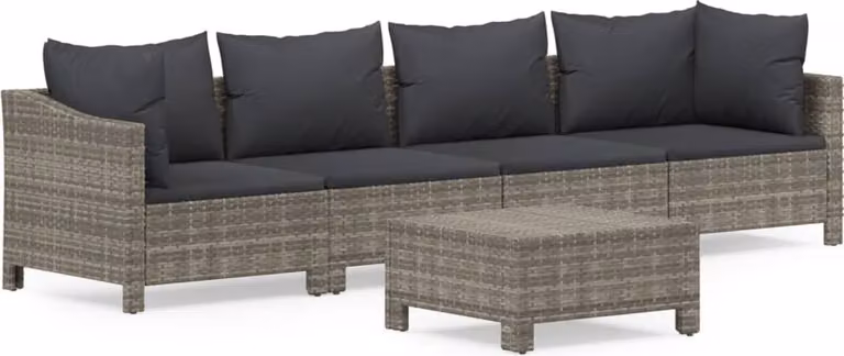 Set Divani da Giardino 5 pz con Cuscini in Polyrattan Grigio