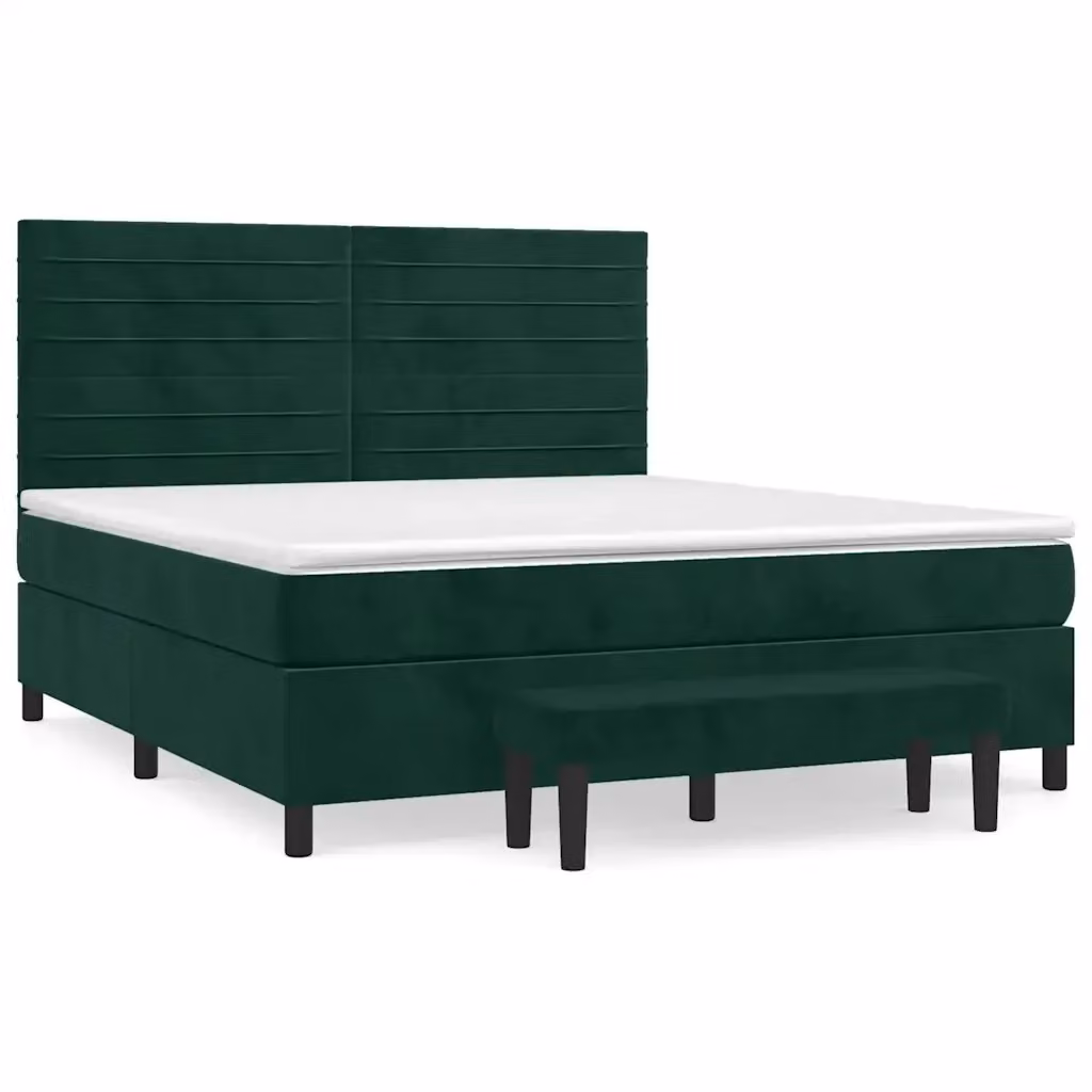 vidaXL Giroletto a Molle Ibrido con Materasso in Velluto Verde Scuro L: 180 cm, P: 200 cm, H: 128 cm – 2