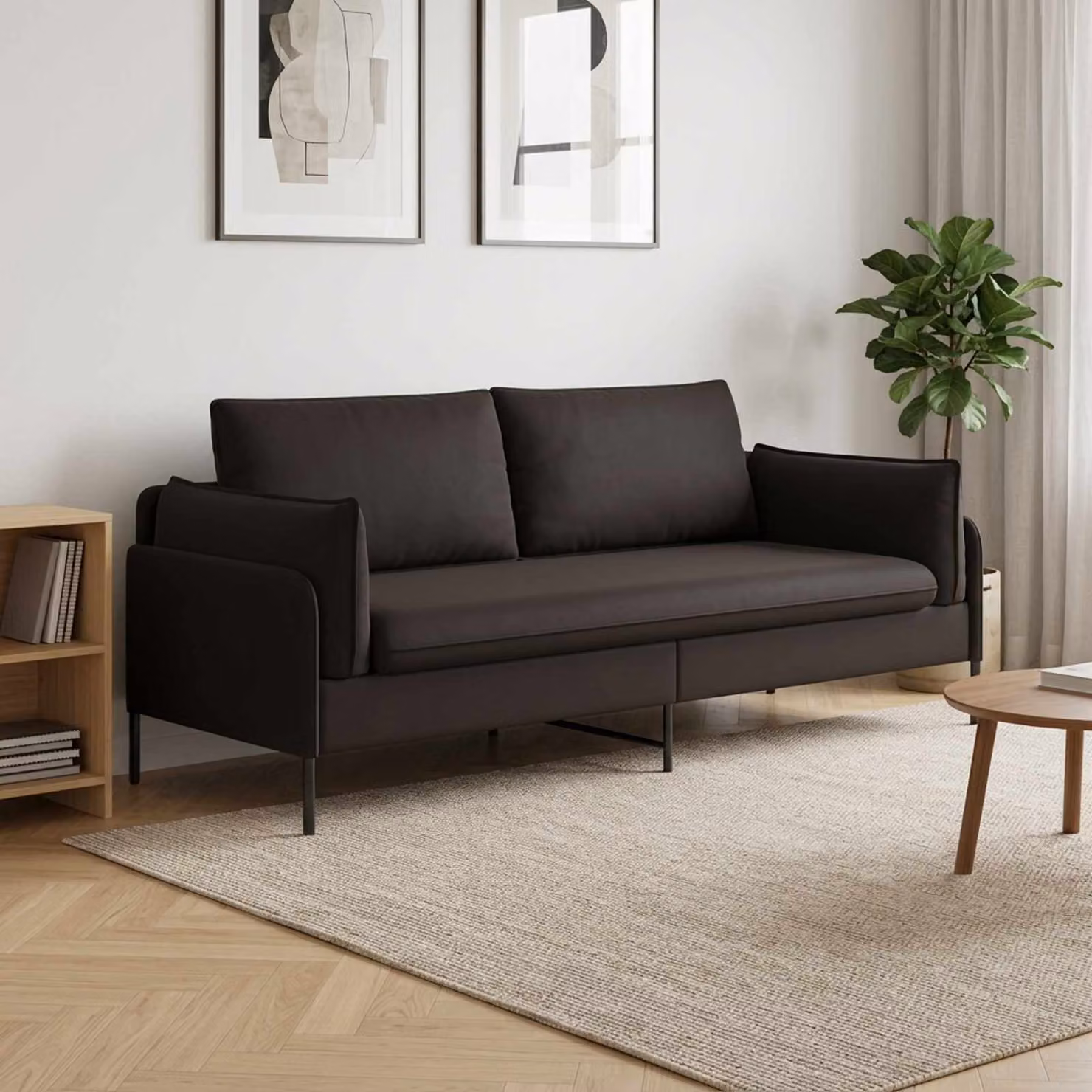vidaXL Divano Moderno a 3 Persone in Velluto Nero con Rivestimenti Rimovibili L: 222 cm, P: 81 cm, H: 89 cm