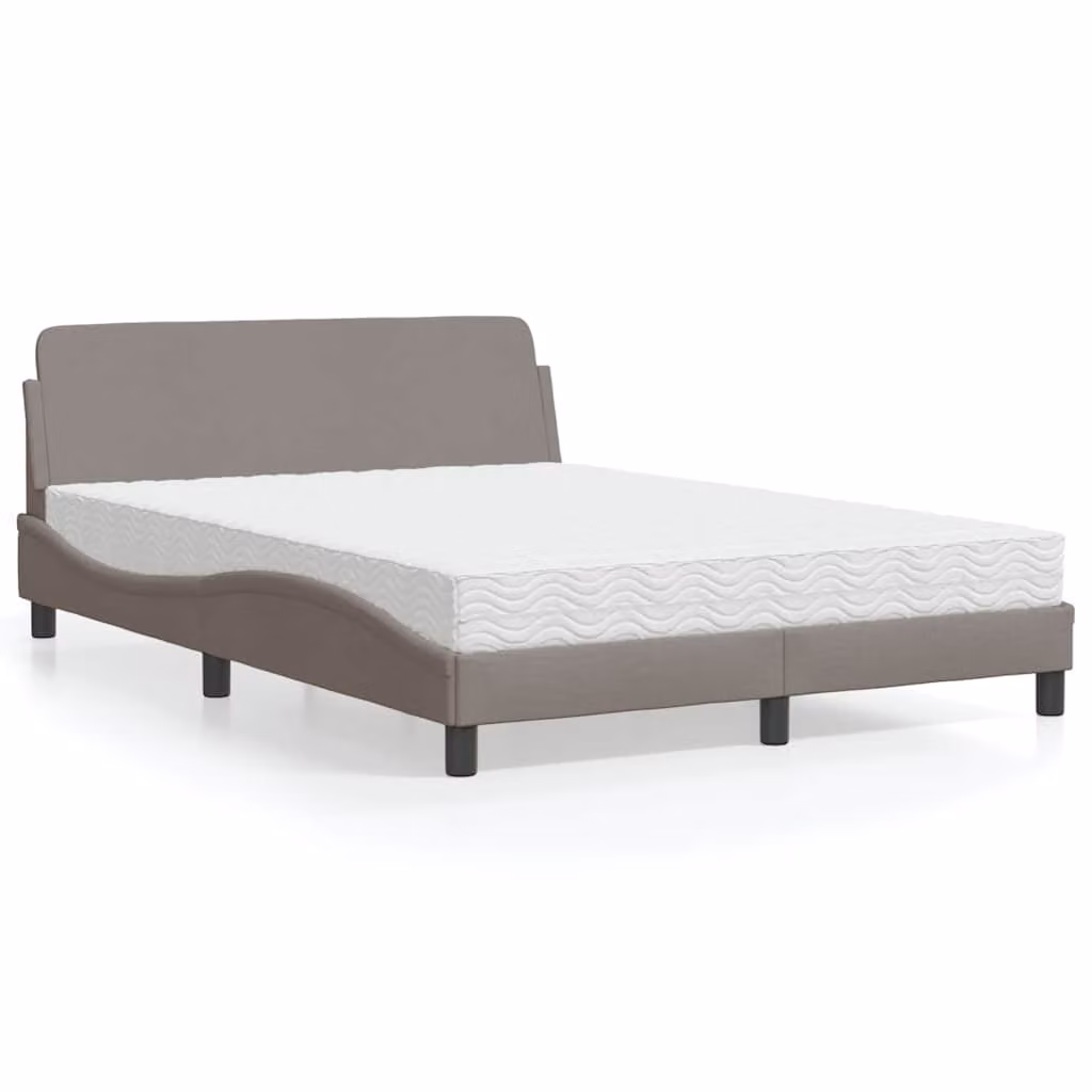 Letto con Materasso Dover vidaXL in Tessuto Tortora L/P/H: 140 x 190 x 145 cm