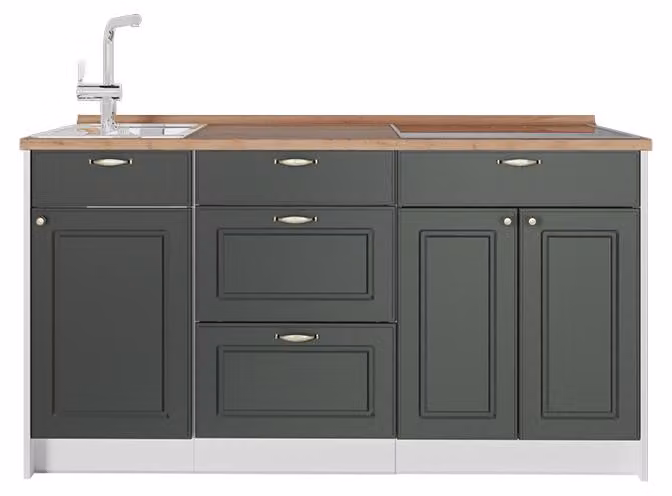 Cucine componibili piccole Vicco Fame-Line Verde-oro country/Bianco 150 cm piano di lavoro Rovere dorato, Model 70423