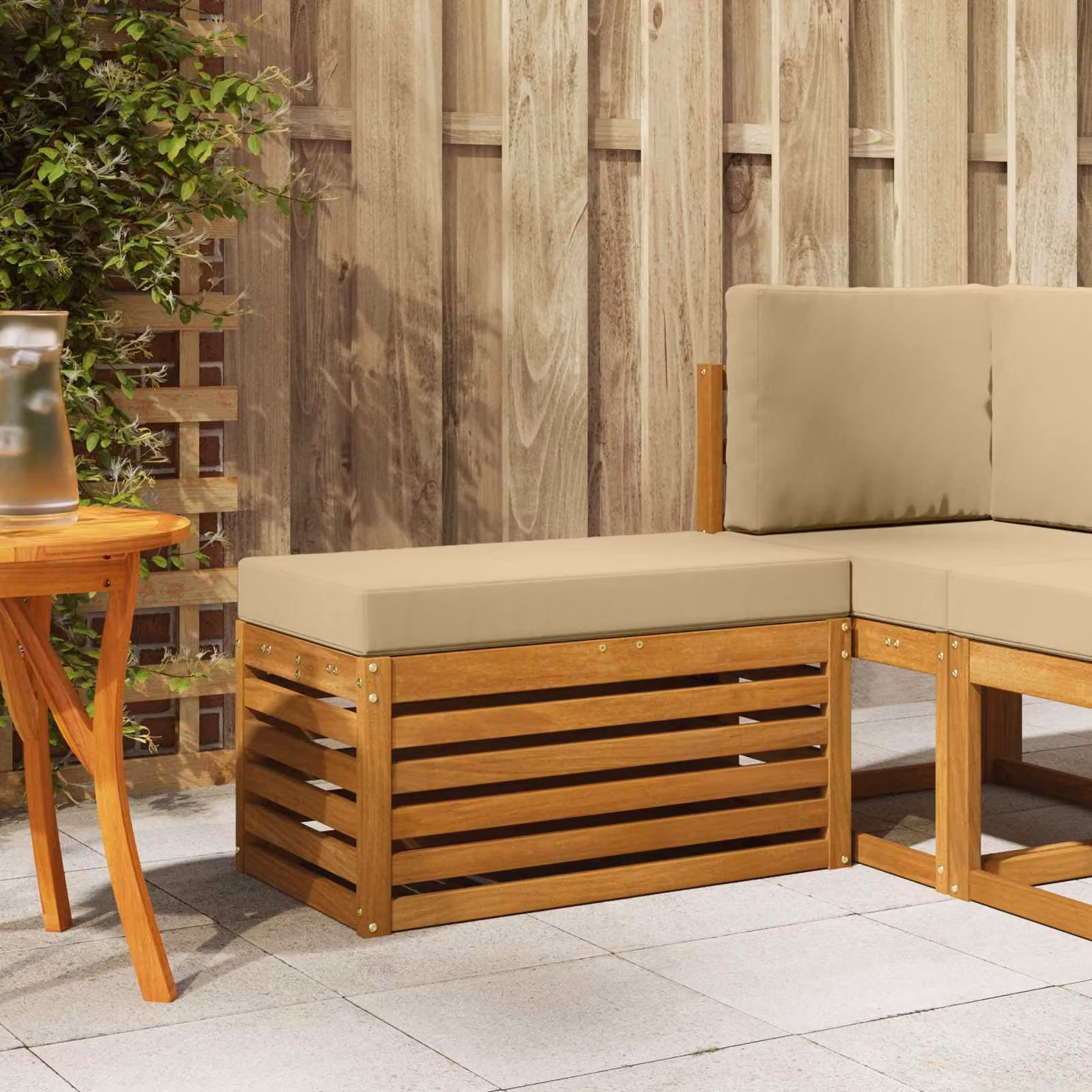 vidaXL Panca da esterno moderna in legno di acacia color marrone e beige L: 110 cm, P: 43 cm, H: 37 cm