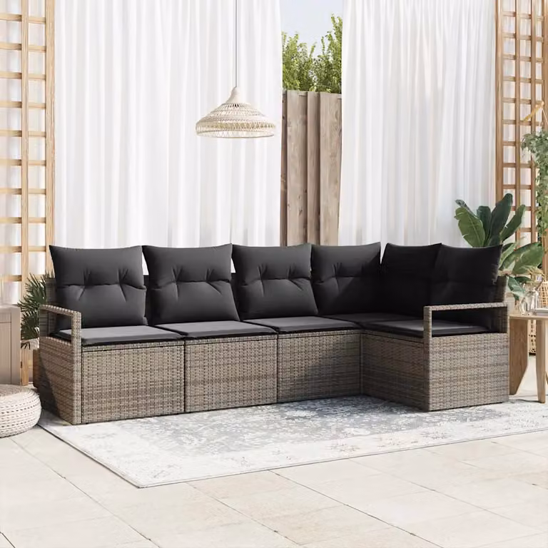 Set Divano da Giardino a L vidaXL in Polyrattan Grigio con Cuscini e Struttura in Metallo