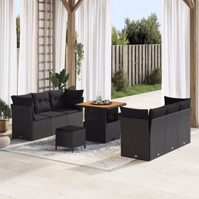 Set Divano da Giardino 9 pz Nero polyrattan 3361434