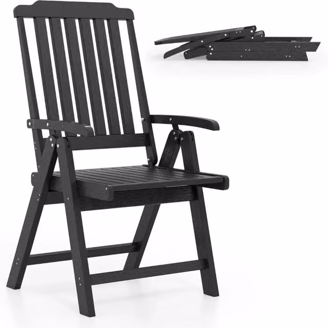 Sedia da giardino pieghevole HELLOSHOP26 in HDPE nero con design ergonomico e moderno, L 55 cm x P 63 cm x H 101 cm
