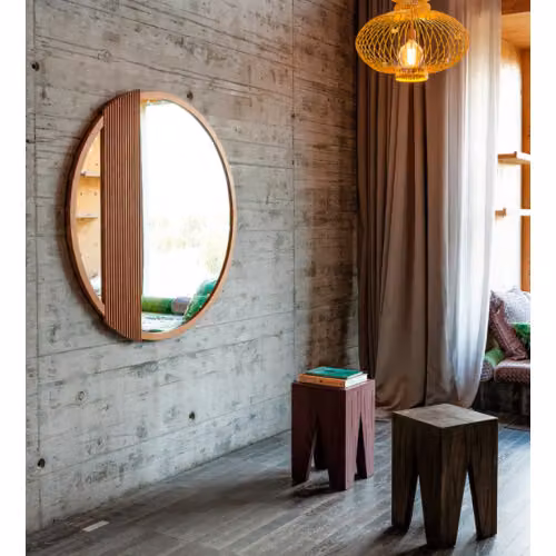 Specchio rotondo in rovere massello Zero.16
