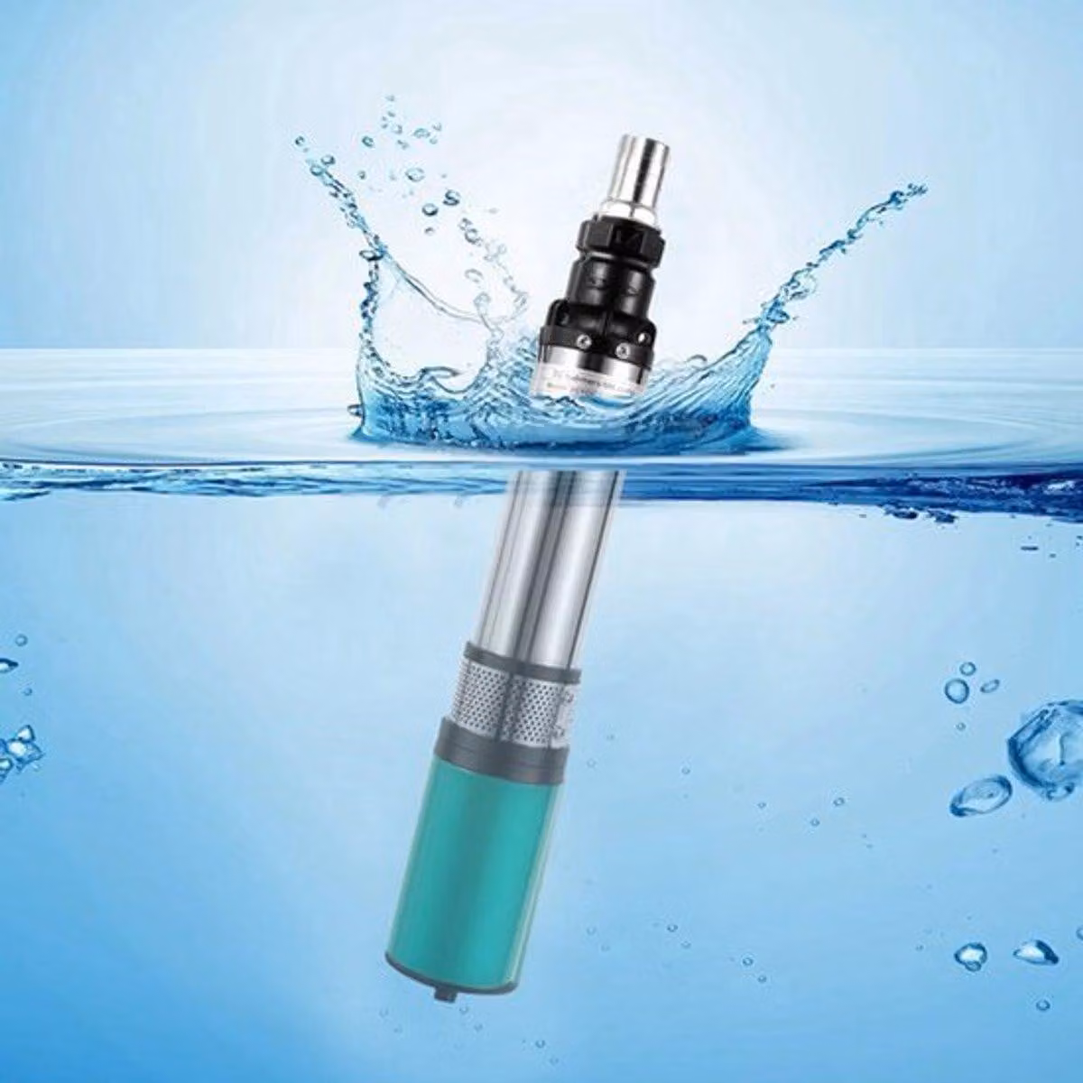 Pompa sommergibile per pozzi profondi - Potenza: 320 W - Alimentazione: 24 V a energia solare - Materiale: acciaio inossidabile - Portata massima: 25 metri