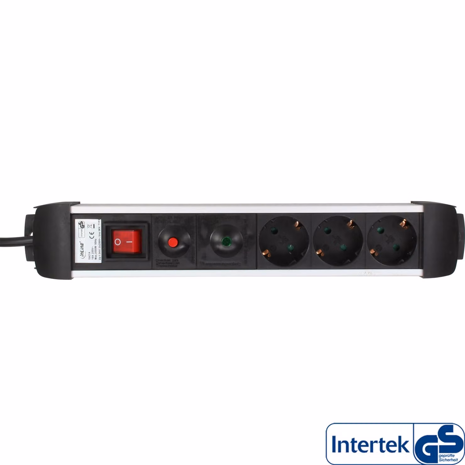 InLine® 16431A Presa multipla, alluminio, contatto di terra a 3 vie, con protezione da sovraccarico e sovratensione, con interruttore, 1,5 m