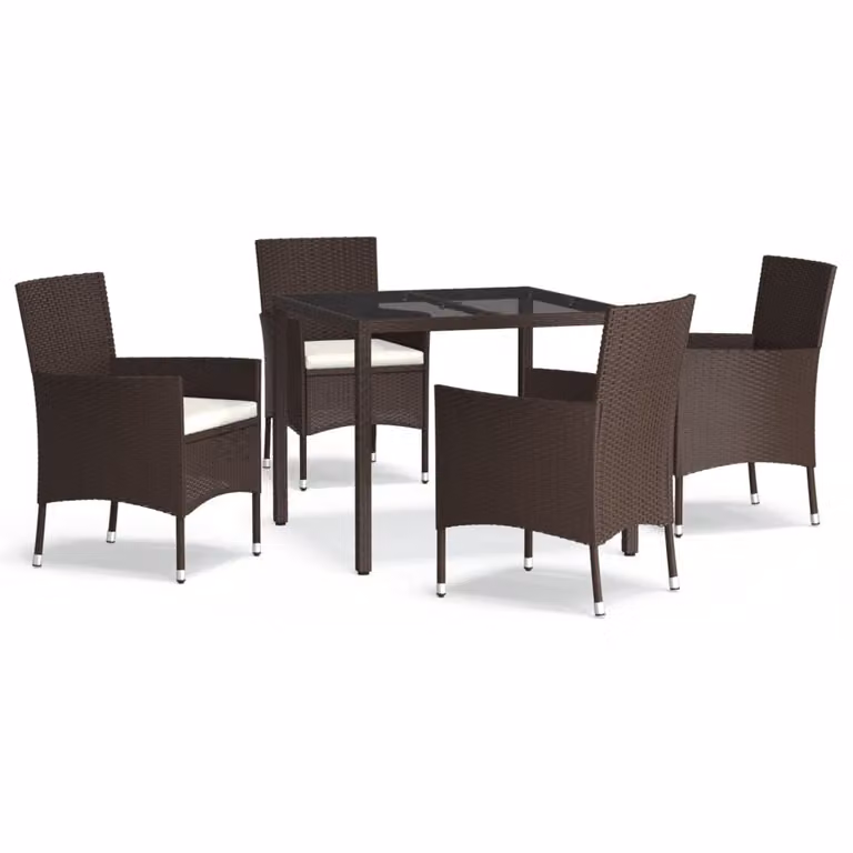 vidaXL set da pranzo da giardino a 5 pezzi con cuscini in rattan marrone