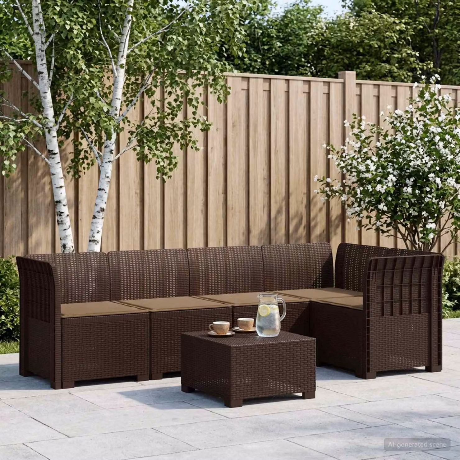 vidaXL Divano da Giardino a L per 5 Persone con Cuscini, Stile Rattan Marrone e Tessuto Resistente ai Raggi UV