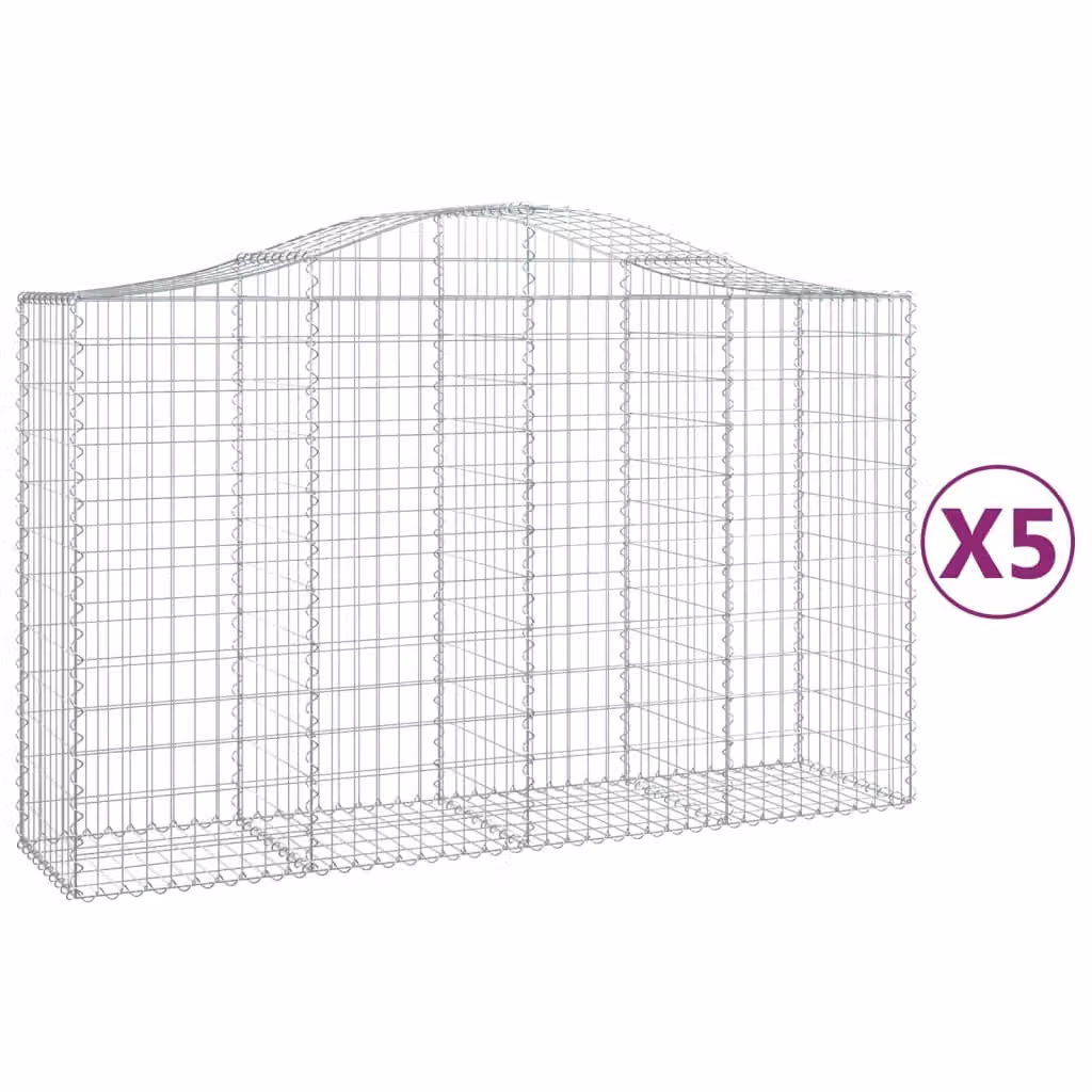 Cesti Gabbioni ad Arco 5 pz 200x50x120/140 cm Ferro Zincato