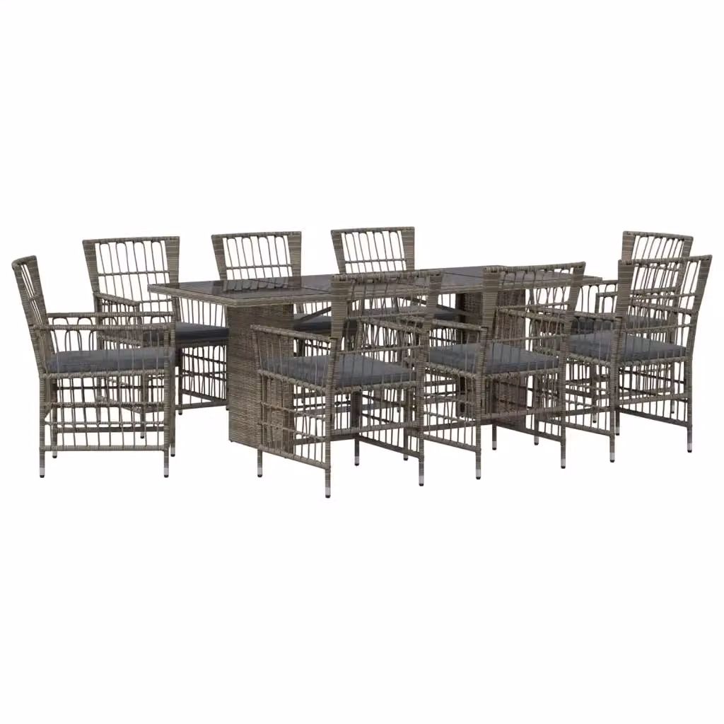 Set da pranzo per esterni vidaXL in polyrattan grigio con tavolo rettangolare in vetro e 9 pezzi – 2