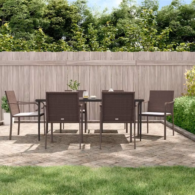 Set di 6 sedie da giardino con cuscini vidaXL in polyrattan marrone L: 56 cm, P: 59 cm, H: 84 cm