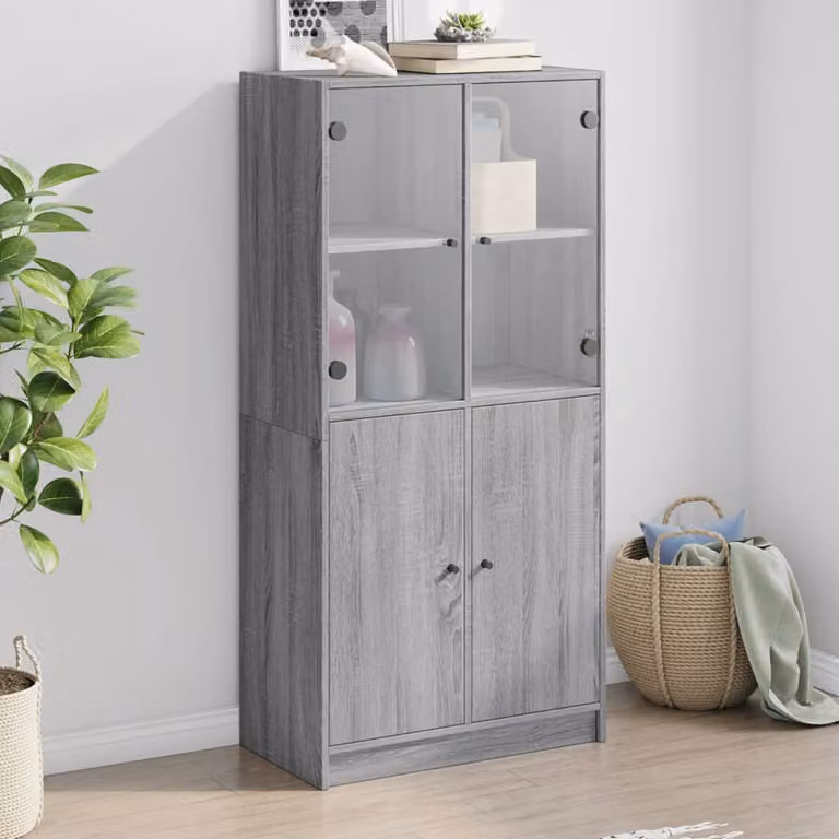 vidaXL Credenza Moderna con Ante con Montaggio a Parete Grigio L: 68 cm, P: 37 cm, H: 142 cm