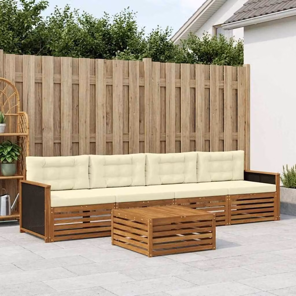 Set di divani da esterno vidaXL 5 pezzi in legno di acacia con tavolino e cuscini beige