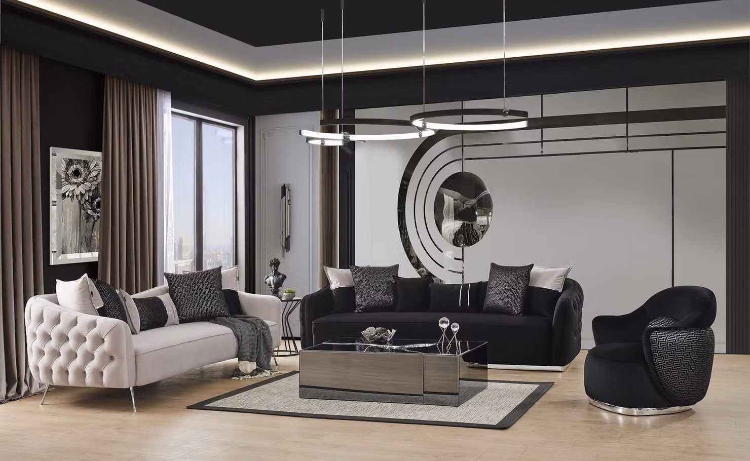 Sofagarnitur Sofa Sessel 431 Sitzer Stoff Luxus Sofas Weiß Schwarz