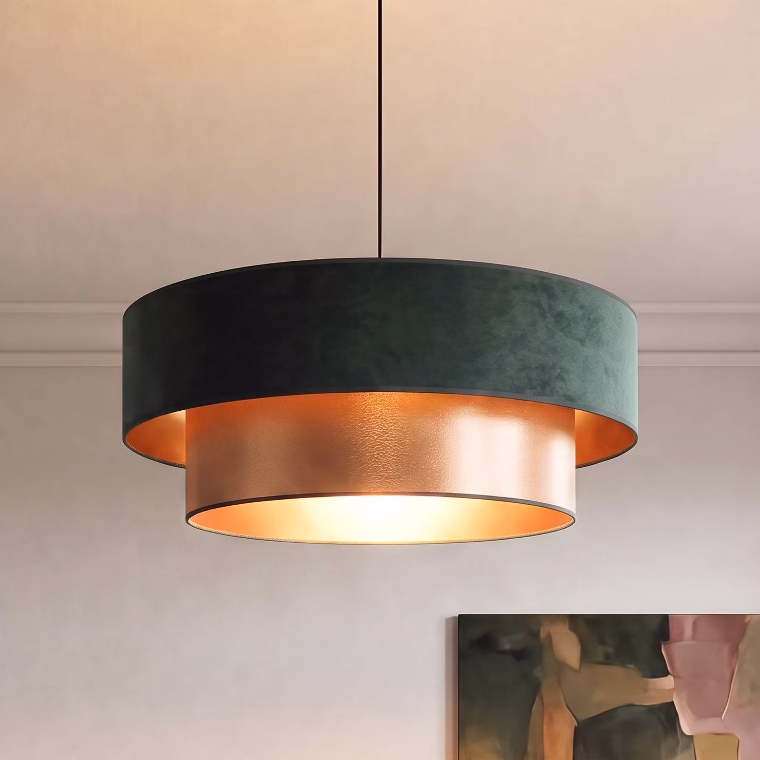 Lampada a sospensione Dorina Duolla, Verde, Camera da letto, Tessuto / Stoffa / Seta, Giovanile, Lampada a sospensione