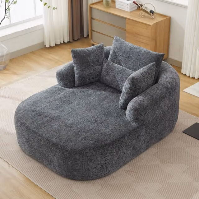 Chaise longue con imbottitura in velluto a coste e cuscino decorativo senza montaggio grigio
