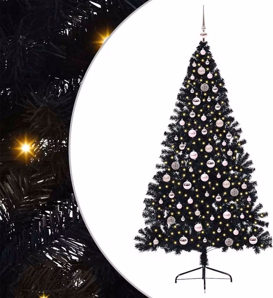 vidaXL Albero di Natale artificiale preilluminato nero 240 cm PVC