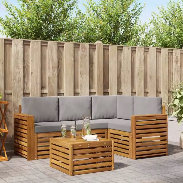 Set di divani da esterno 5 pz Grigio Naturale e Chiaro 3374776
