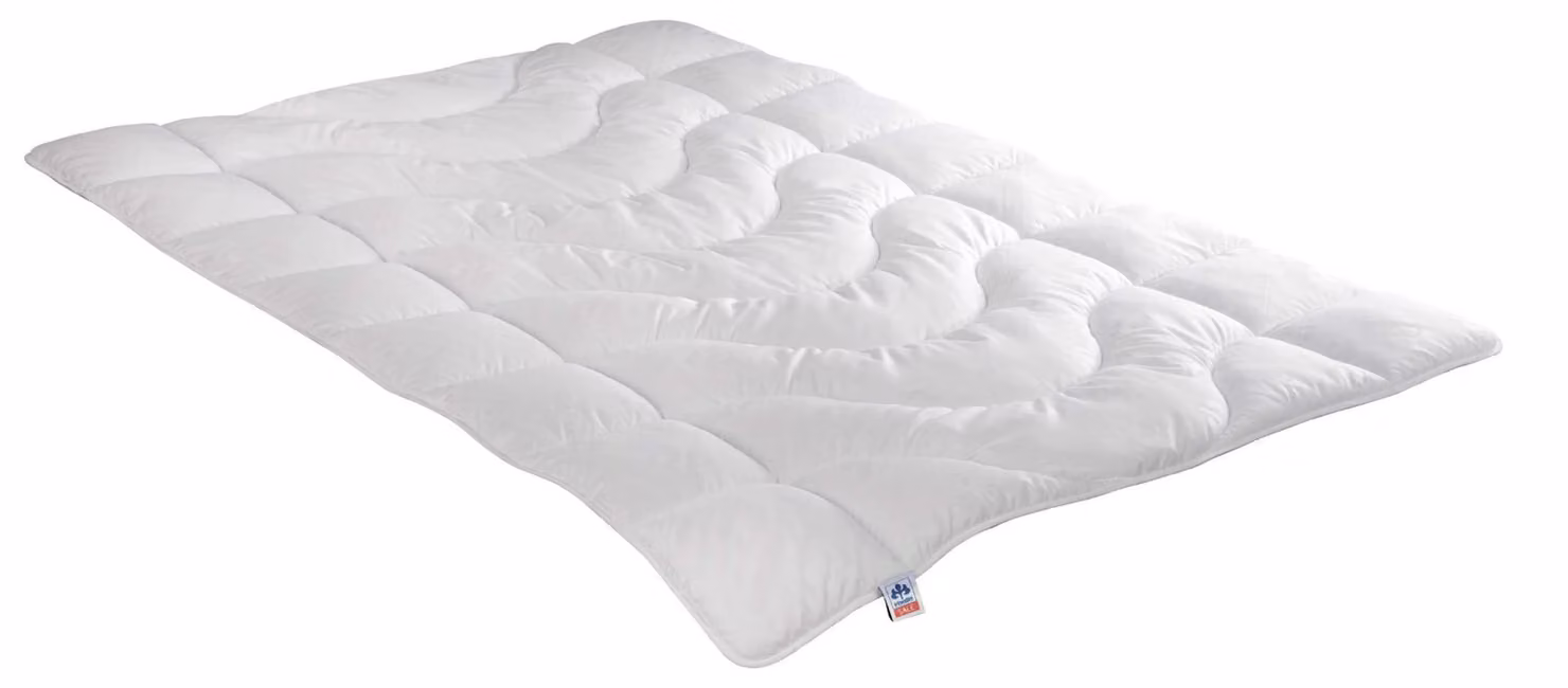 Coperta estiva per letto, 155 x 220 cm, in poliestere, bianca, certificata Öko-Tex, con sacca portaoggetti