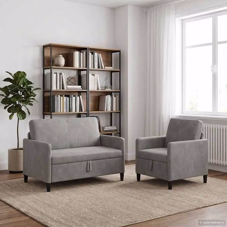 Set di 2 divani moderni vidaXL con contenitore a sollevamento, rivestimento in tessuto grigio con coperture rimovibili per il tuo soggiorno