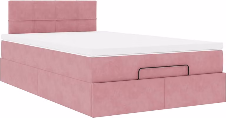 Struttura Letto Pouf con Materasso Rosa 120x200 cm Velluto