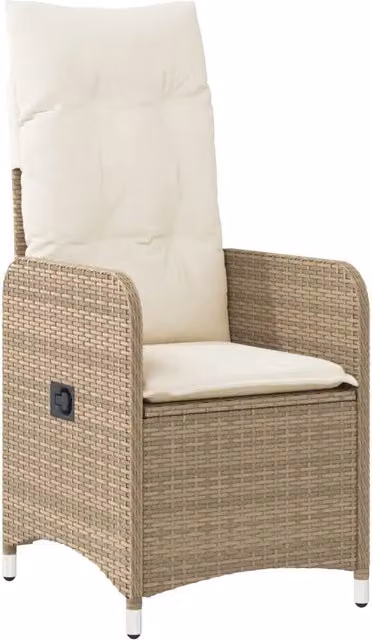 Sedia Reclinabile da Giardino in Polyrattan e Metallo con Cuscini Beige e Bianco – 1