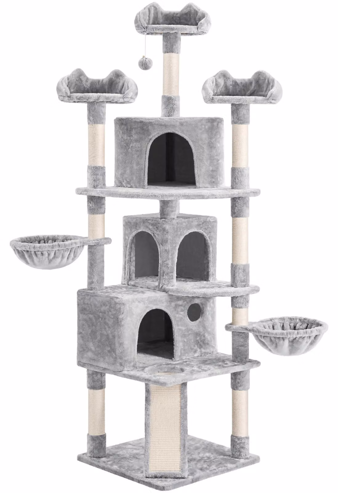 Yaheetech, albero per gatti grande XXL, altezza 194 cm, con 9 pali per graffiare, colore grigio chiaro