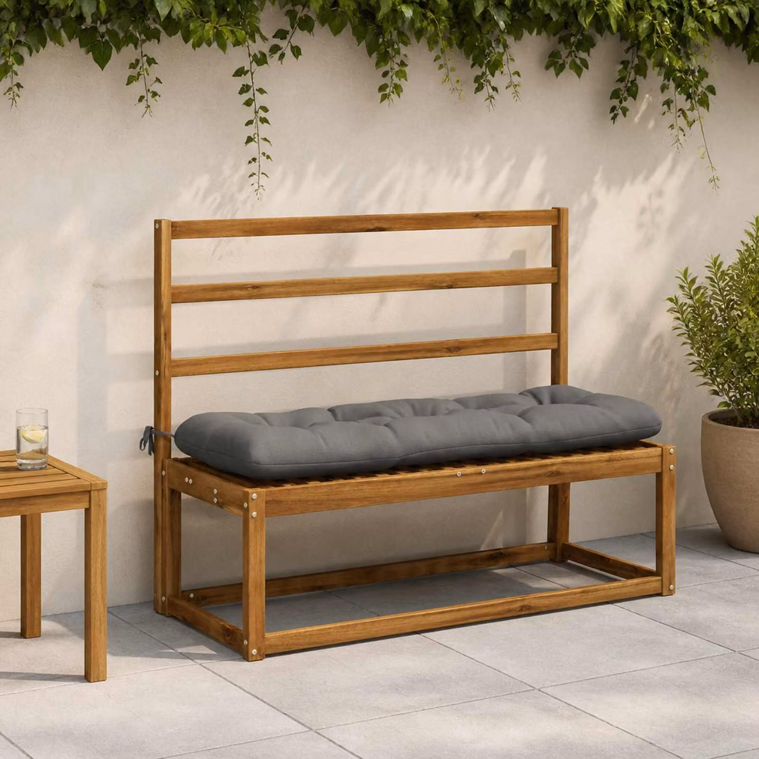 Cuscino per panchina vidaXL VIANEN grigio in poliestere con imbottitura in schiuma e copertina rimovibile L: 120 cm, P: 40 cm, H: 12 cm