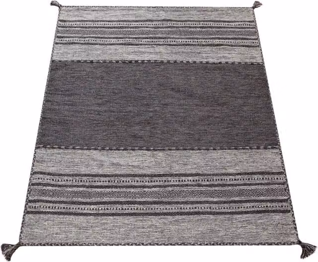 Tappeto Kilian grigio tessuto a mano in cotone con frange L: 290 cm, P: 200 cm