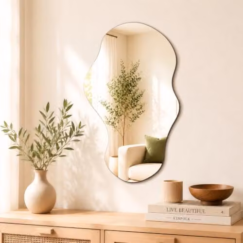PERFNIQUE Specchio irregolare da parete, asimmetrico, 86 x 52 cm, specchio decorativo moderno per bagno, camera da letto, soggiorno, ingresso, senza cornice, specchio da parete (86 x 52 cm, nuvola)