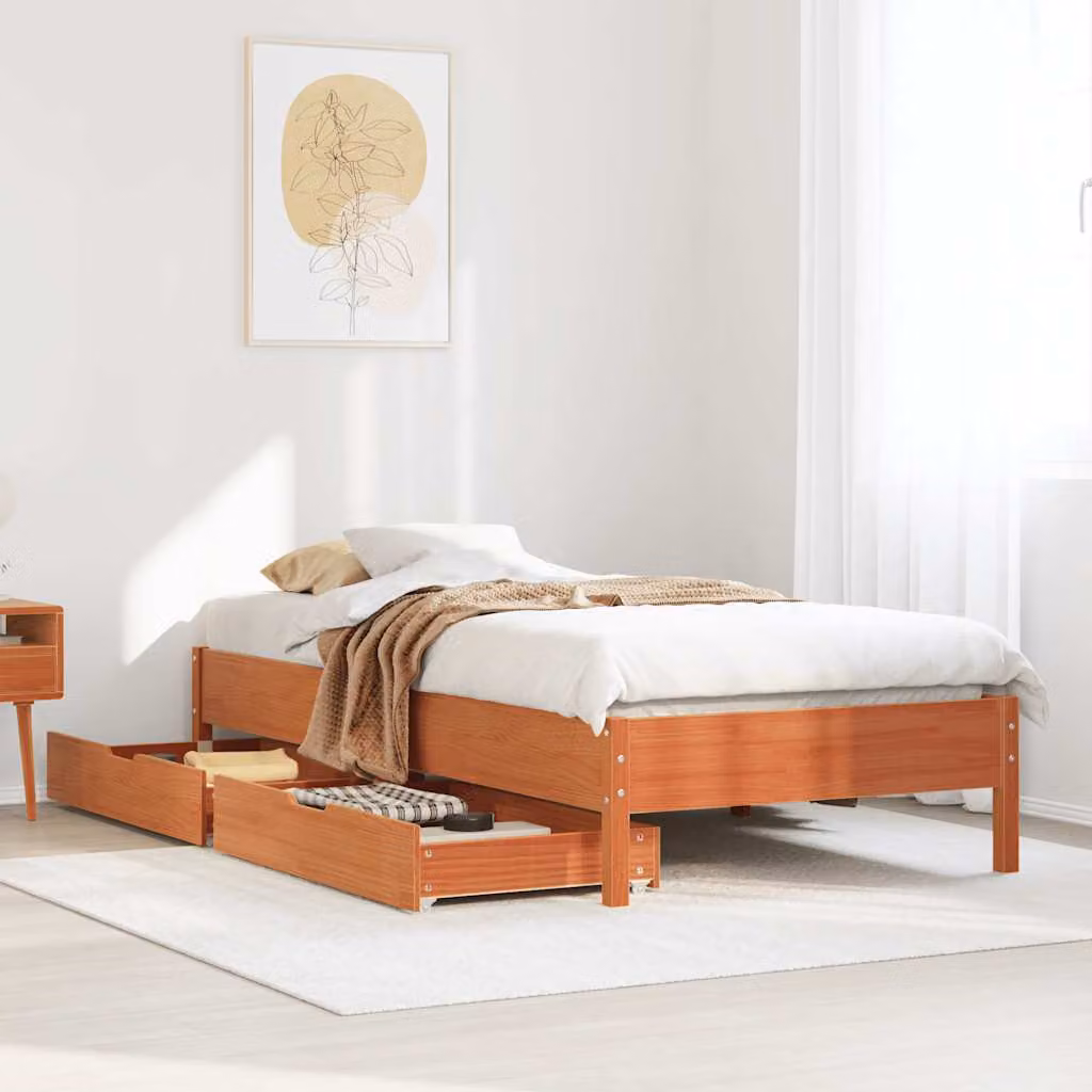 Letto in legno di pino rustico vidaXL Marrone Cera L/P/H: 205.5 x 90 x 36.5 cm